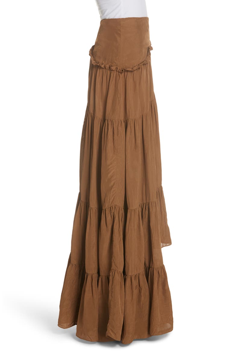 Tiered Ruffle Maxi Skirt, Alternate, color, BRONZE