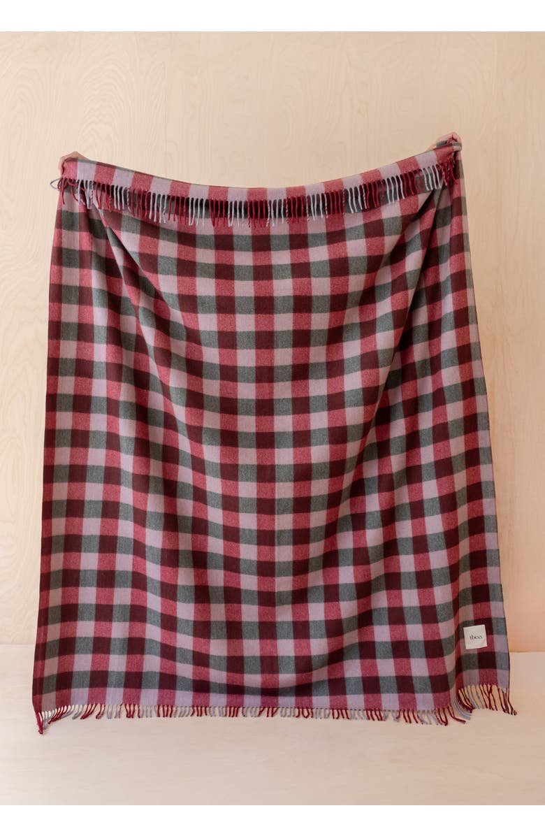 TBCo Recycled Wool Checkered Throw Blanket, Alternate, color, Wine Gingham