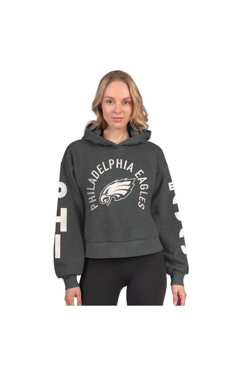 STARTER Women's Starter  Heather Charcoal Philadelphia Eagles Star Player Cropped Fleece Pullover Hoodie, Main, color, Heather Charcoal