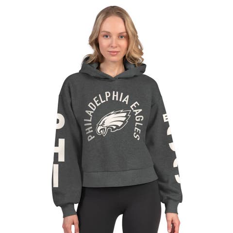 Women's Starter  Heather Charcoal Philadelphia Eagles Star Player Cropped Fleece Pullover Hoodie