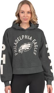 STARTER Women's Starter  Heather Charcoal Philadelphia Eagles Star Player Cropped Fleece Pullover Hoodie