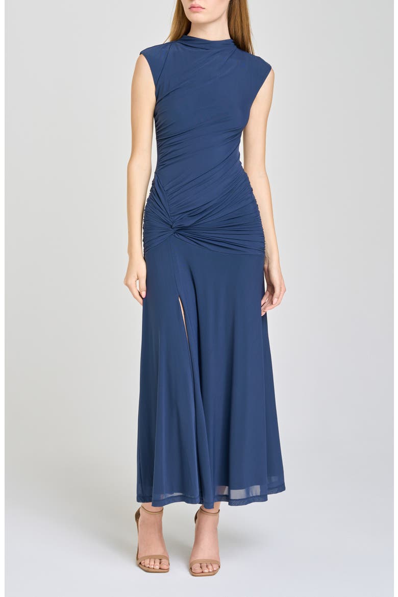 Sarielle Ruched Midi Dress, Main, color, NAVY