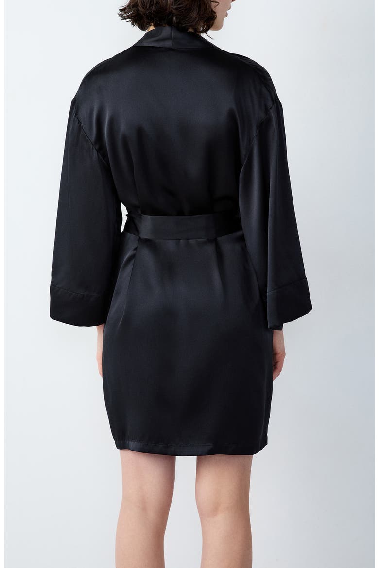 Pearly Deshabille Silk Robe, Alternate, color, BLACK