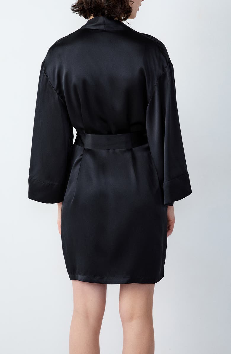 Etam Pearly Deshabille Silk Robe, Alternate, color, Black