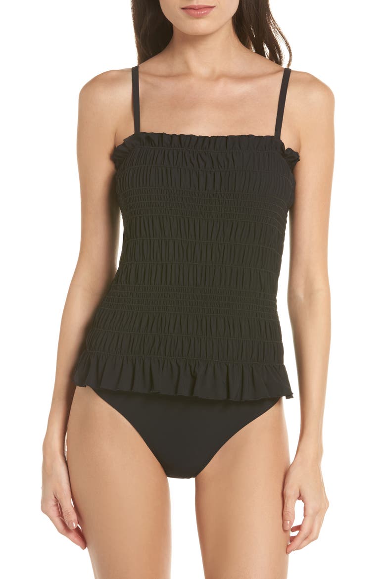 Costa Smocked One-Piece Swimsuit, Alternate, color, BLACK / BLACK