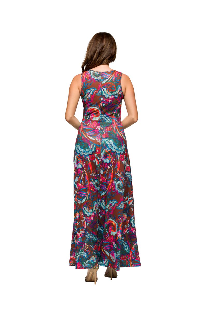 24seven Comfort Apparel Maternity Pink and Brown Print Scoop Neck A-Line Sleeveless Maxi Dress, Alternate, color, Brown Multi