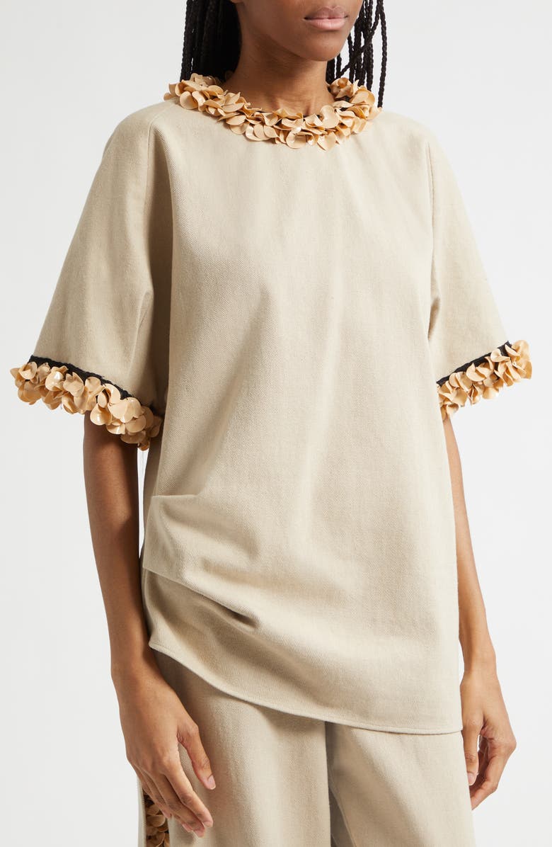 Diotima Burro Paillette Trim Cotton Top, Alternate, color, Khaki