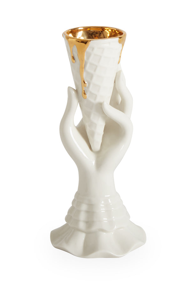 Gilded I-Scream Vase, Main, color, White / Gold