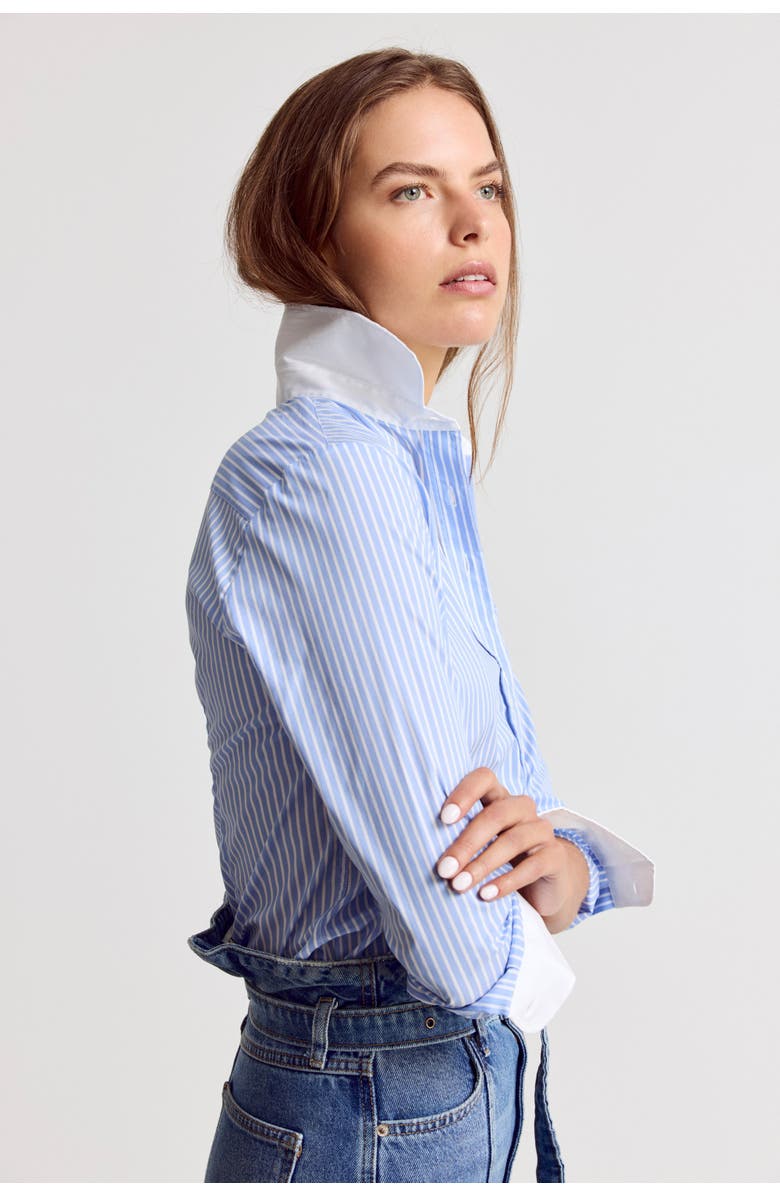 The Shirt by Rochelle Behrens The Icon Shirt in Stripe, Alternate, color, Sky Blue/White Collar