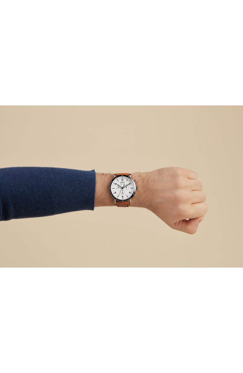 Shinola The Canfield Leather Strap Watch, 45mm, Alternate, color, Cognac/White