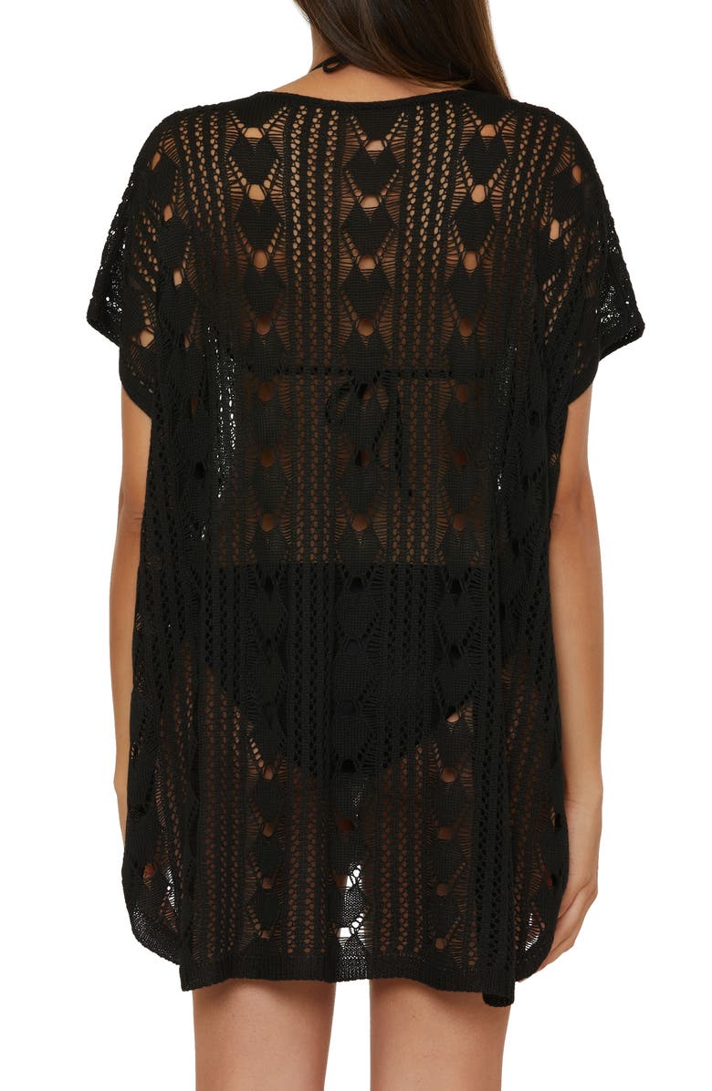 Becca Venica V-Neck Open Knit Cover-Up Sweater Tunic, Alternate, color, Black