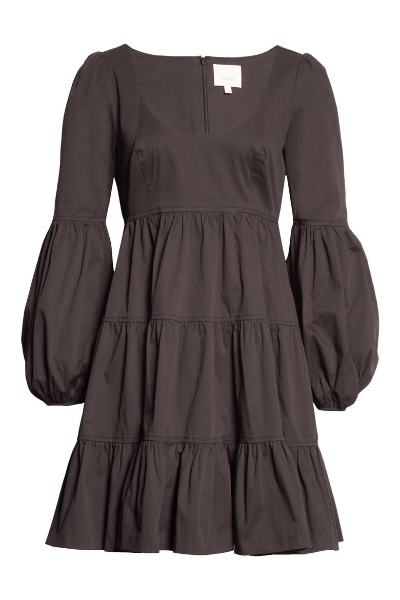 Rose Long Sleeve Babydoll Dress, Alternate, color, BLACK