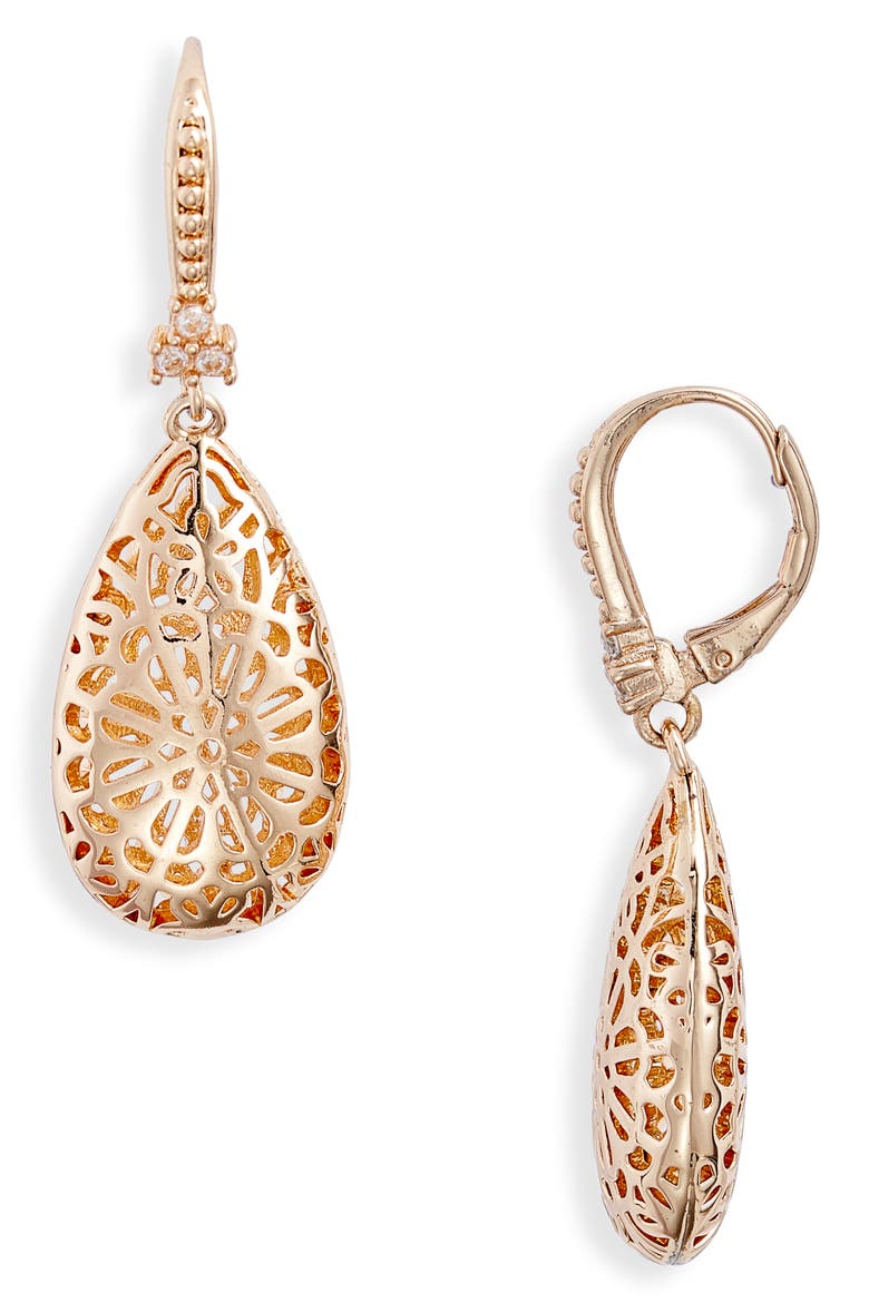 Filigree Pear Drop Earrings, Main, color, GOLD