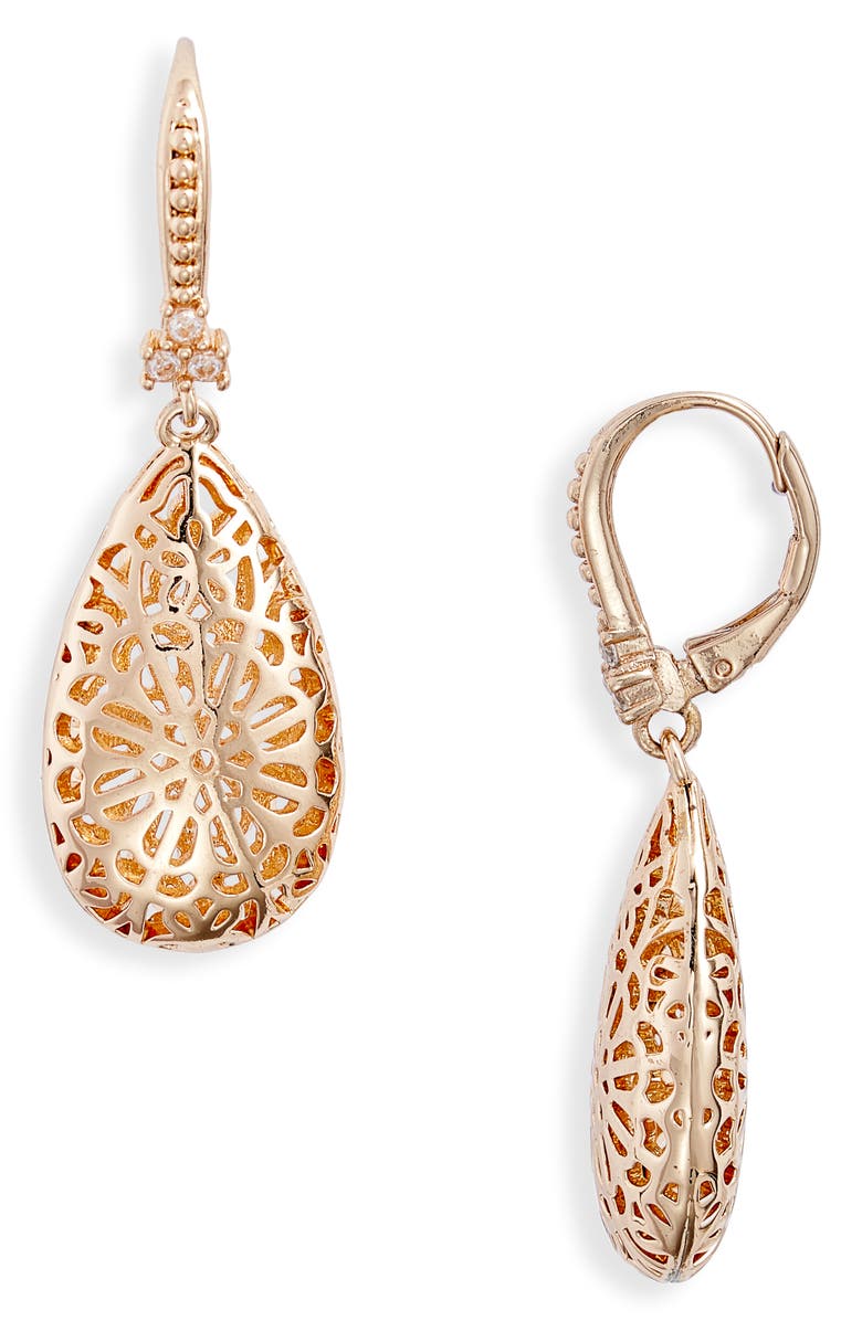 Marchesa Filigree Pear Drop Earrings, Main, color, 