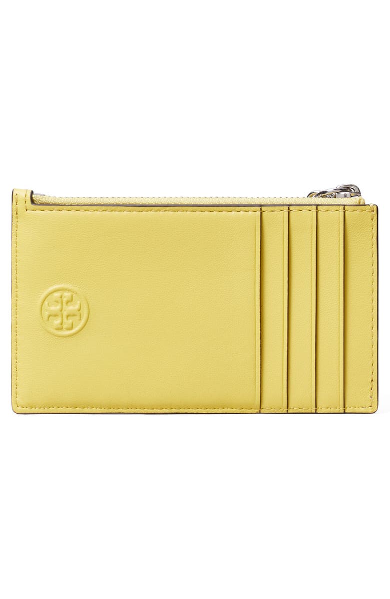 Tory Burch Fleming Charm Leather Zip Card Case, Alternate, color, Yellow