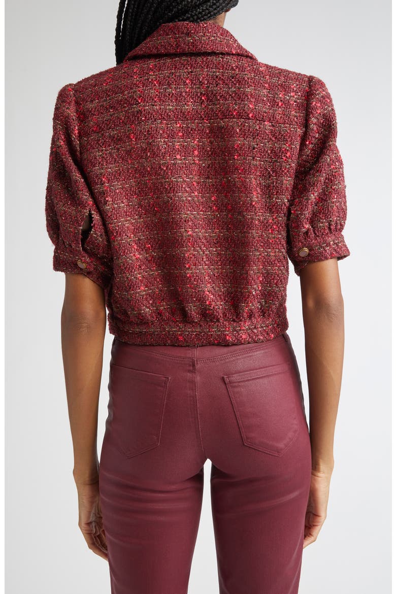 Tweed Check Puff Sleeve Jacket, Alternate, color, BROWN/BLK CHERRY MULTI TWEED