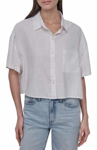 DKNY Jeans Oversize Linen Blend Crop Button-Up Shirt