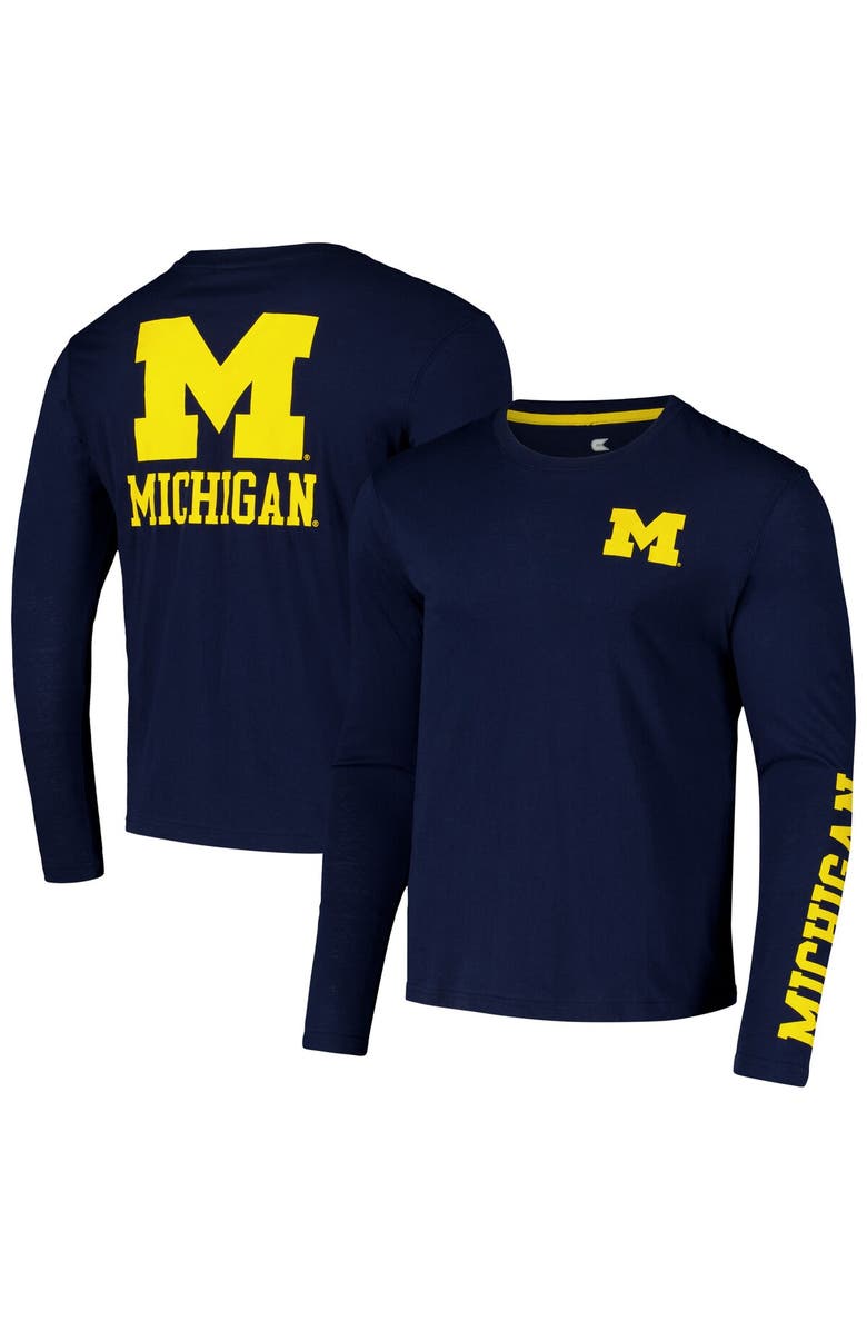 COLOSSEUM Men's Colosseum Navy Michigan Wolverines Logo Lockup 3-Hit Active Blend Long Sleeve T-Shirt, Main, color, Navy