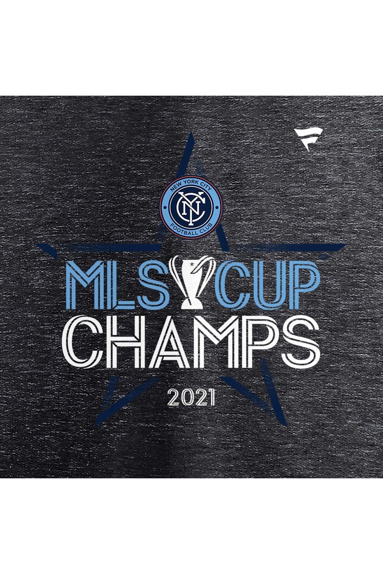 Men's Fanatics Branded Heathered Charcoal New York City FC 2021 MLS Cup Champions Locker Room T-Shirt, Alternate, color, Heather Charcoal