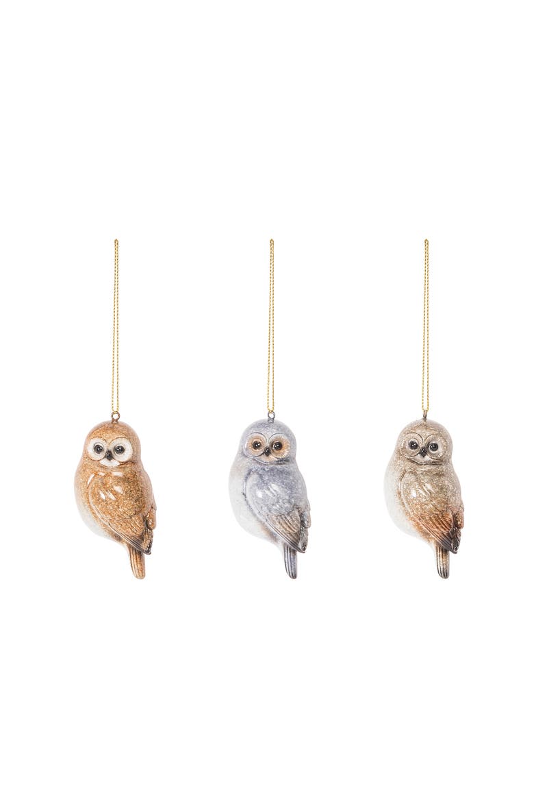 Owl Ornaments Set of 3, Main, color, Brown