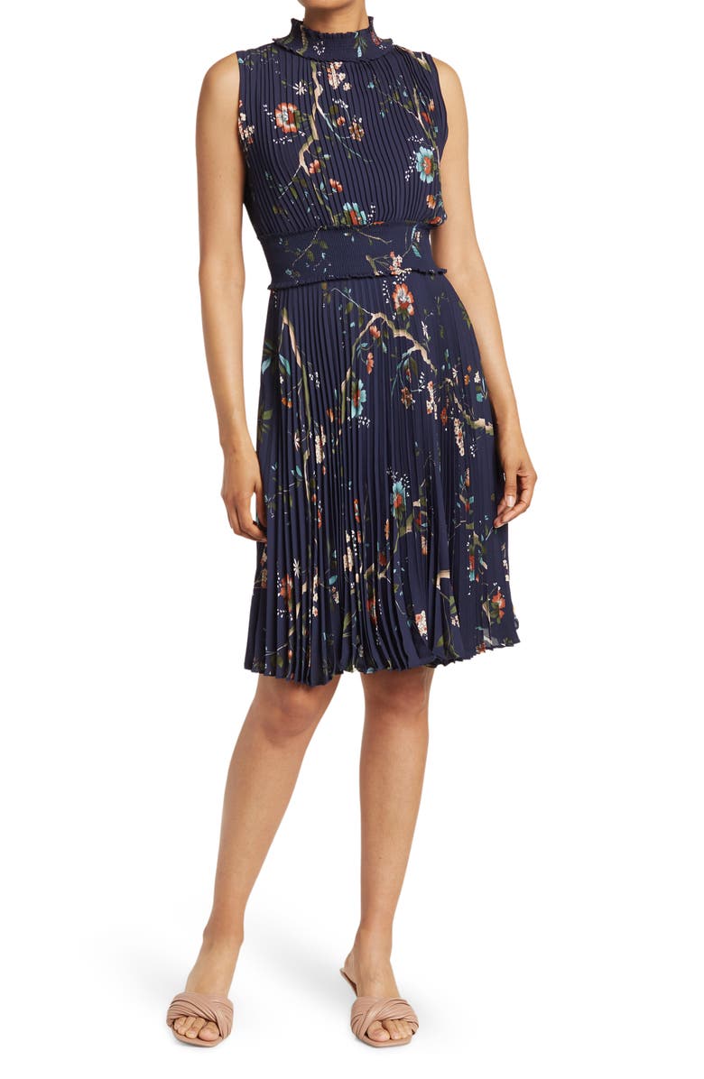 Nanette Lepore NANETTE NANETTE LEPORE Pleated Floral Print Dress, Main, color,