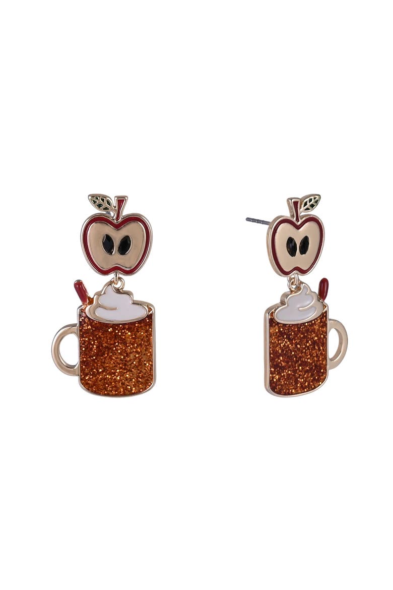 Apple Cider Mug Earrings, Main, color, Orange