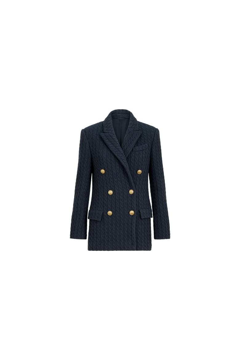 Cashmere cable knit blazer with monili, Alternate, color, Blue