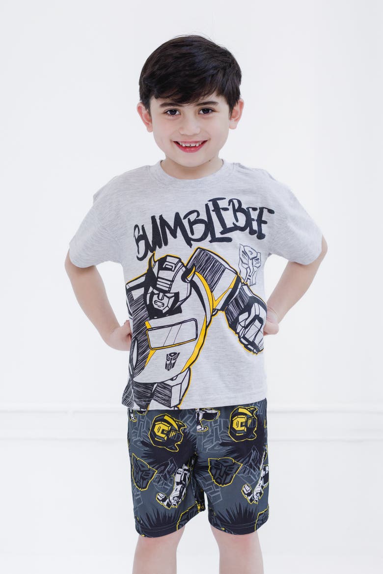Bumblebee T-Shirt & Mesh Shorts Set, Alternate, color, Gray