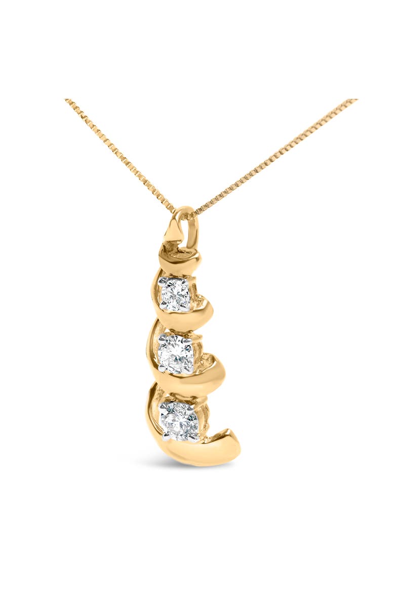10k Yellow Gold 1/4 Cttw Diamond 3 Stone Swirl and Drop Pendant Necklace, Alternate, color, Yellow Gold