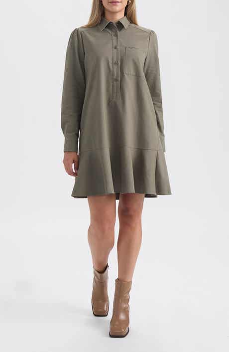 Ellen Tracy Flared Hem Long Sleeve Shirtdress