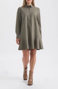 Ellen Tracy Flared Hem Long Sleeve Shirtdress