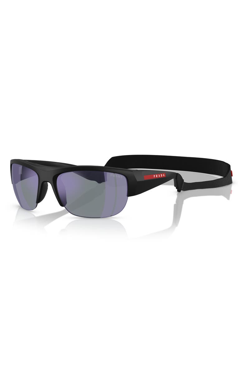 Prada PS A01S 69mm Mirrored Semirimless Pillow Sunglasses, Alternate, color, Matte Black