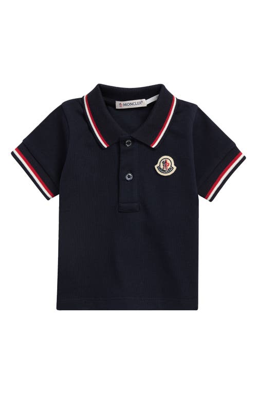 Moncler Kids' Tipped Stretch Cotton Piqué Polo In Blue