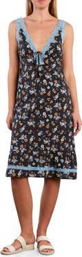 Billy T Lace Detail Floral Cotton Blend Slipdress