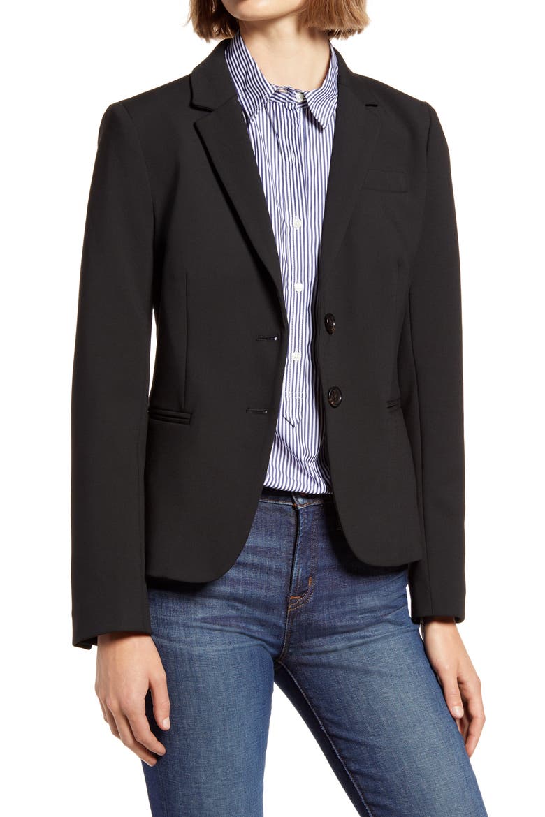 Schoolboy Stretch Crepe Blazer (Nordstrom Exclusive), Main, color, BLACK