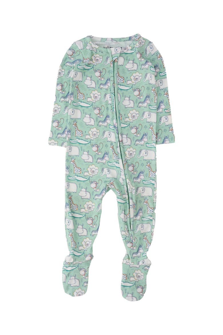 SoftSnooze Gender Inclusive One Piece Footie Pajamas, Main, color, Sage Safari