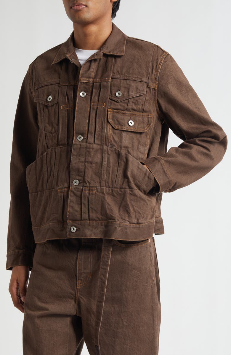Sacai Denim Trucker Jacket, Alternate, color, Brown