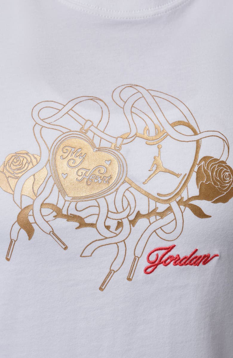 Jordan Metallic Logo Graphic Shrunken Cotton T-Shirt, Alternate, color, White