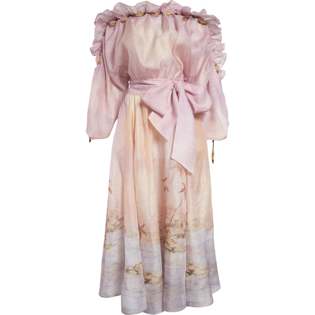 Zimmermann Dawning Ruffle Maxi Dresses Pink In Lilac Seascape