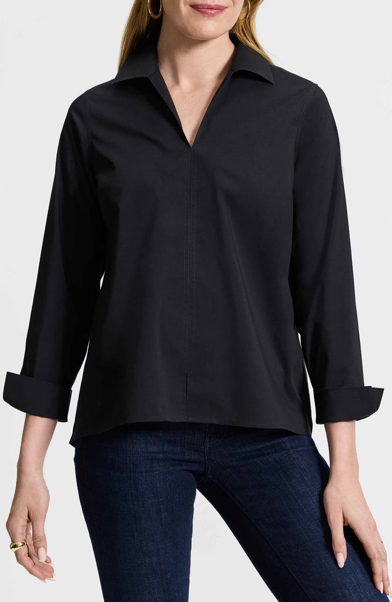 Foxcroft Agnes Split Cuff Popover Blouse, Main, color, Black