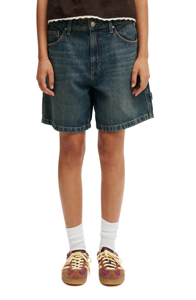 Cotton On Women's Relaxed Denim Short, Main, color, Logans Blue Carpenter