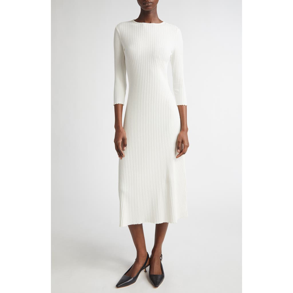 Vince Rib-knit Long-sleeve Midi Dress In White