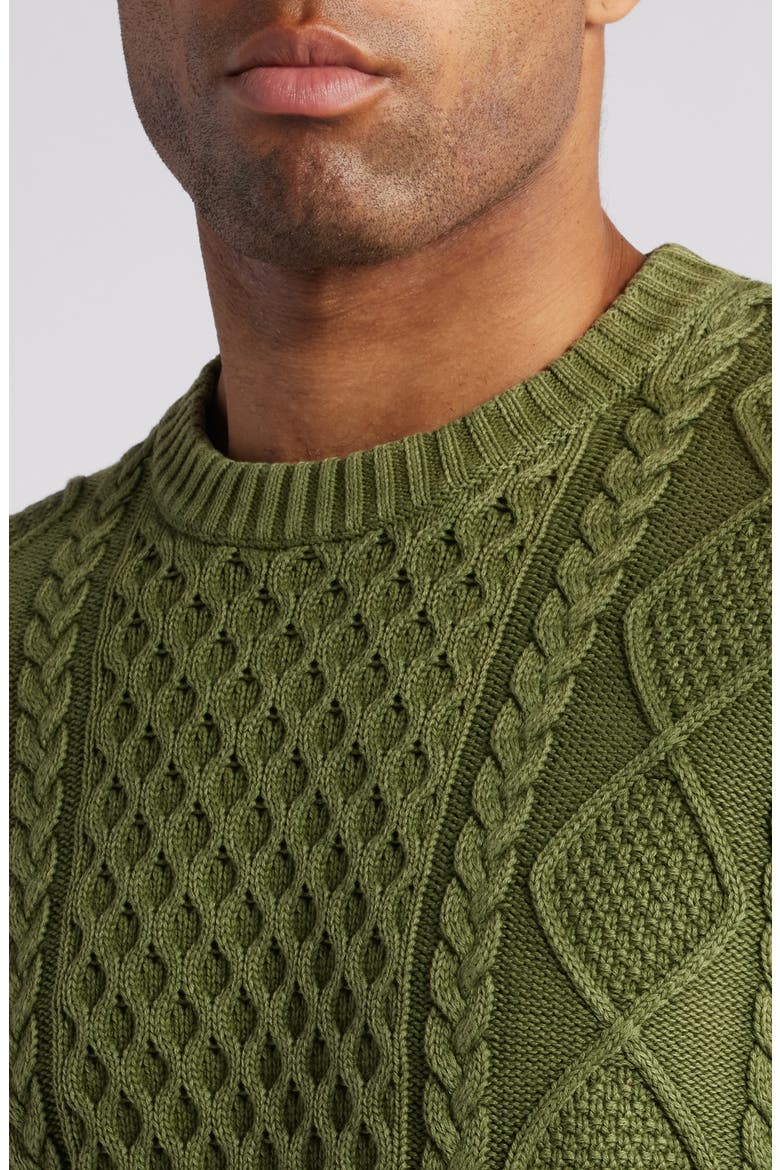 Stonewash Cable Stitch Sweater, Alternate, color, OLIVE