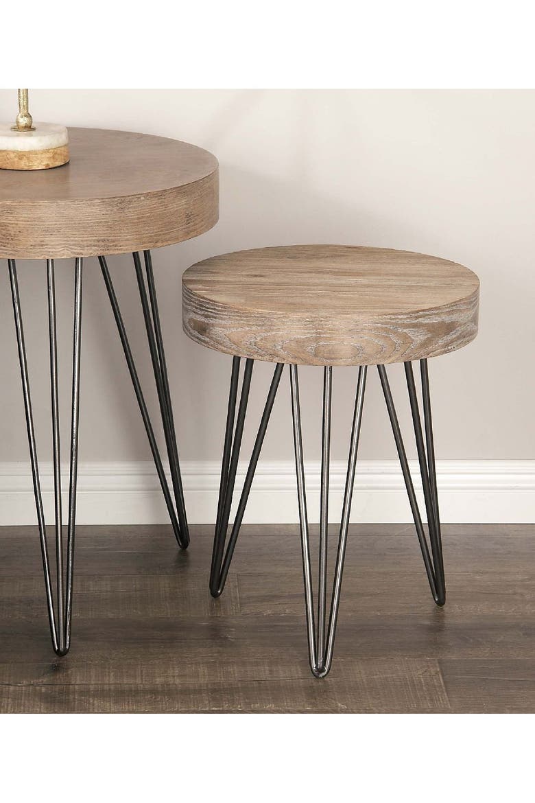 Brown Wood Modern Accent Table with Black Metal Hairpin Legs, Main, color, BROWN