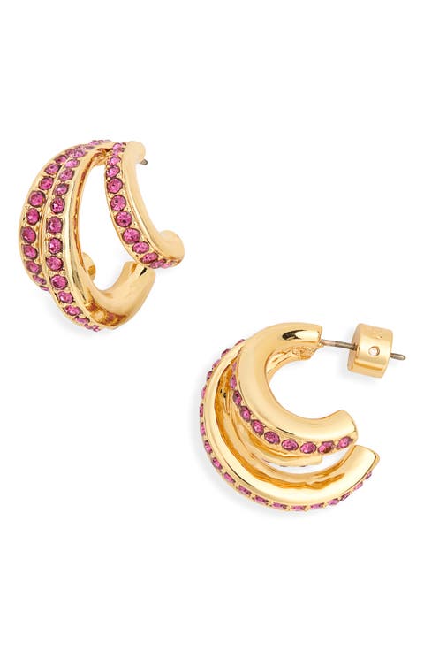 Pavé Crystal Triple Huggie Hoop Earrings