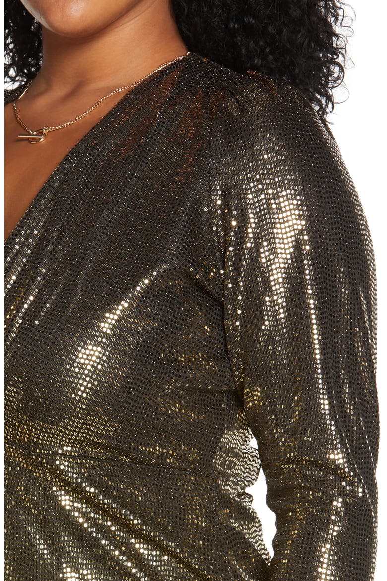 Deep V-Neck Sparkle Long Sleeve Minidress, Alternate, color, METALLIC GOLD