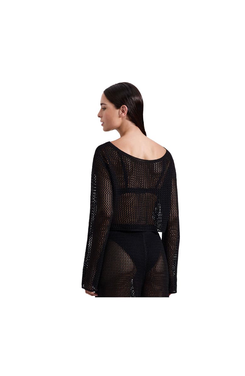 Luma Gottex Monaco Net Crochet Crop Top Cover-Up, Alternate, color, Black