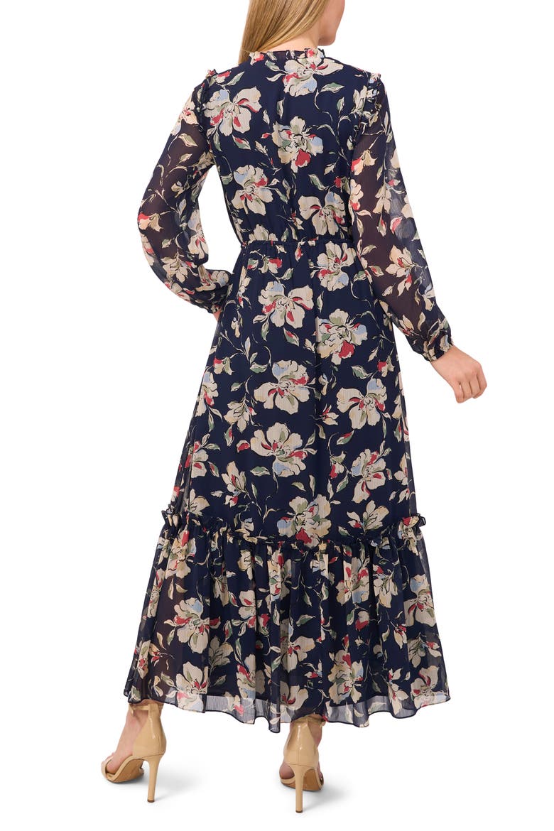 Floral Tiered Long Sleeve Maxi Dress, Alternate, color, CLASSIC NAVY