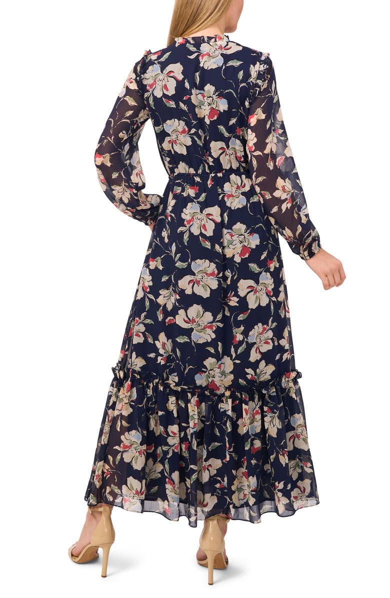 CeCe Floral Tiered Long Sleeve Maxi Dress, Alternate, color, Classic Navy