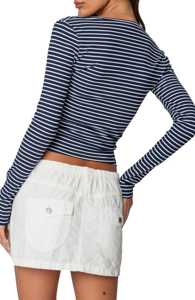 EDIKTED Alex Stripe Stretch Cotton Top, Alternate, color, Navy-And-White